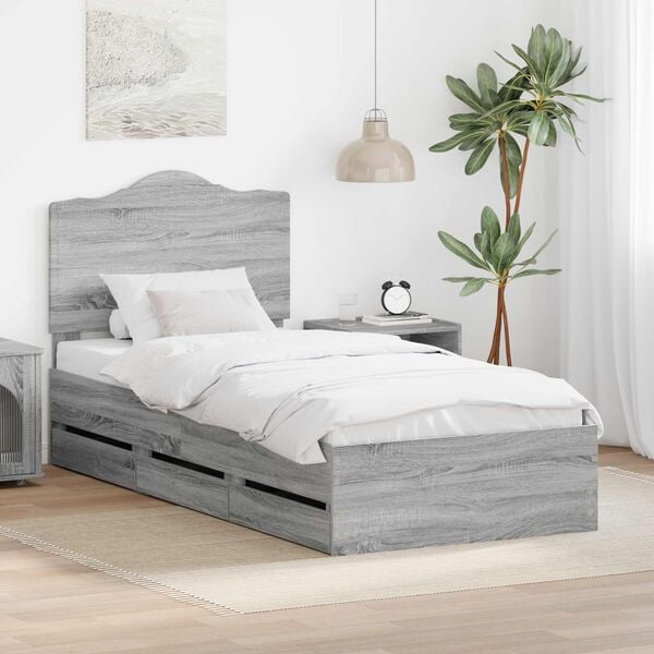 vidaXL Bedframe met lade Grijs Sonoma 75 x 190 cm Ingenieurshout