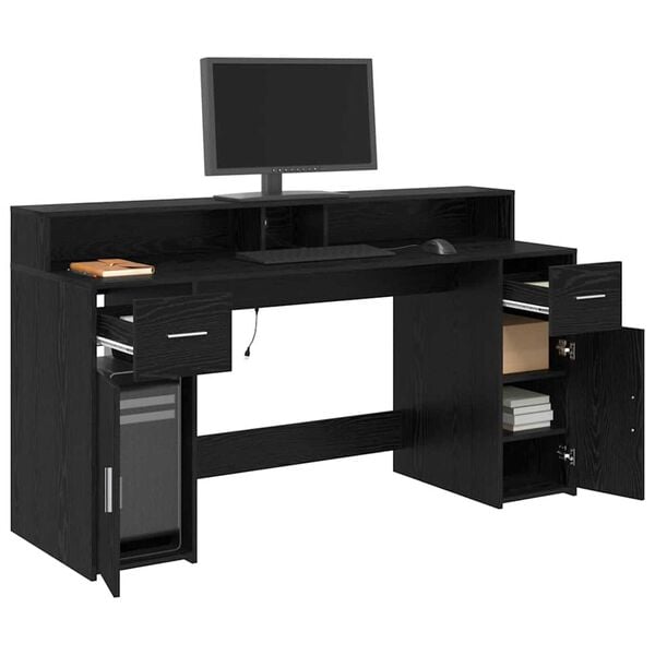 vidaXL Bureau met lade Zwart eiken 160 x 55 x 91 cm Bewerkt hout