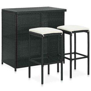 vidaXL 3-delige Barset poly rattan zwart