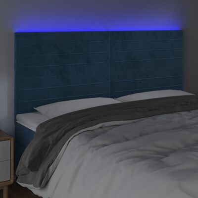 vidaXL Hoofdbord LED 200x5x118/128 cm fluweel donkerblauw