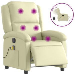 vidaXL Massagestoel verstelbaar elektrisch echt leer cr&egrave;mekleurig