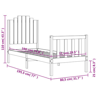 vidaXL Bedframe met hoofdbord massief hout