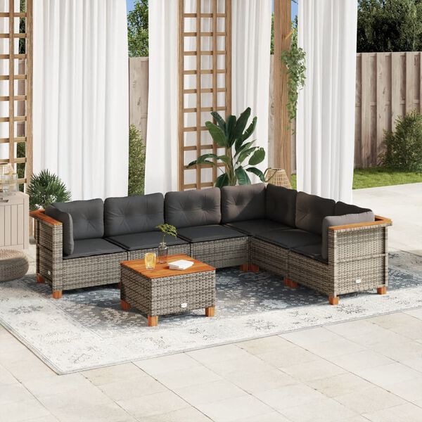 vidaXL 7-delige Loungeset met kussens poly rattan grijs