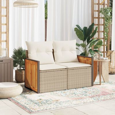 vidaXL Tuinbank 2-zits met kussens poly rattan beige