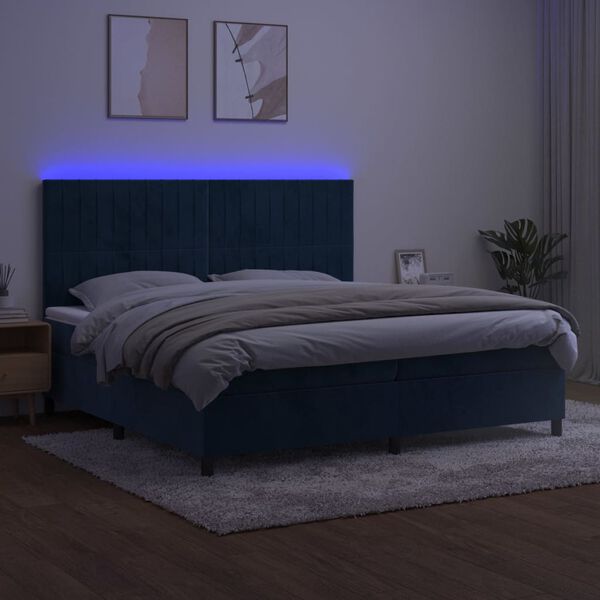 vidaXL Boxspring met matras en LED fluweel donkerblauw 200x200 cm