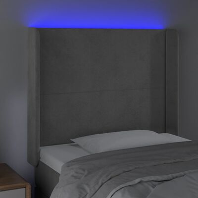 vidaXL Hoofdbord LED 93x16x118/128 cm fluweel lichtgrijs