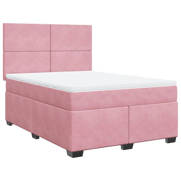 vidaXL Boxspring met matras fluweel roze 160x200 cm