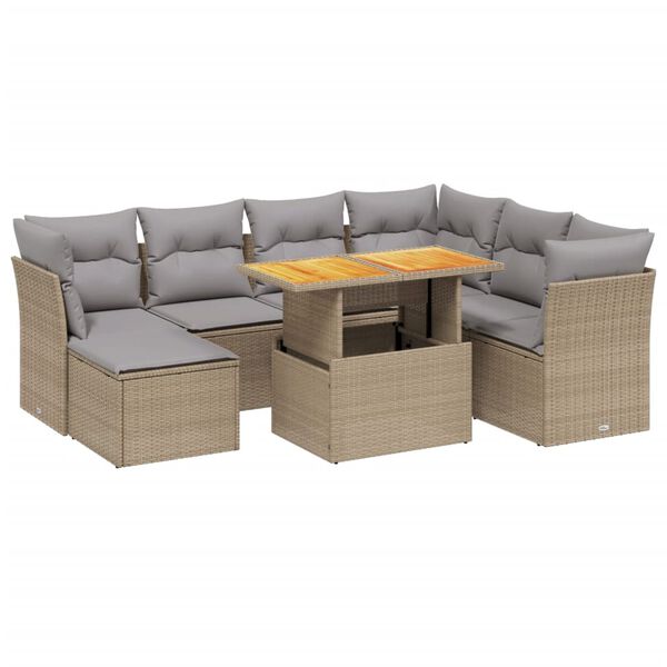 vidaXL 8-delige Loungeset met kussens poly rattan beige
