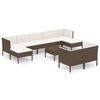 vidaXL 10-delige Loungeset met kussens poly rattan bruin