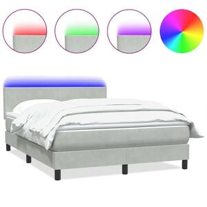 vidaXL Boxspring met matras en LED fluweel lichtgrijs 160x220 cm