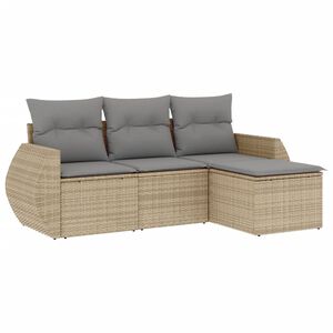 vidaXL 4-delige Loungeset met kussens poly rattan beige