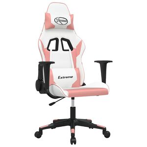 vidaXL Massage gamestoel kunstleer wit en roze