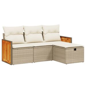 vidaXL 4-delige Loungeset met kussens poly rattan beige