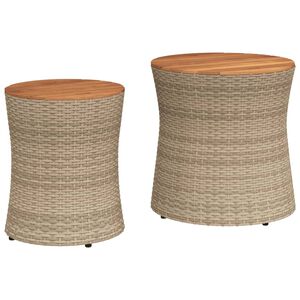 vidaXL Tuinbijzettafels 2 st met houten blad poly rattan beige