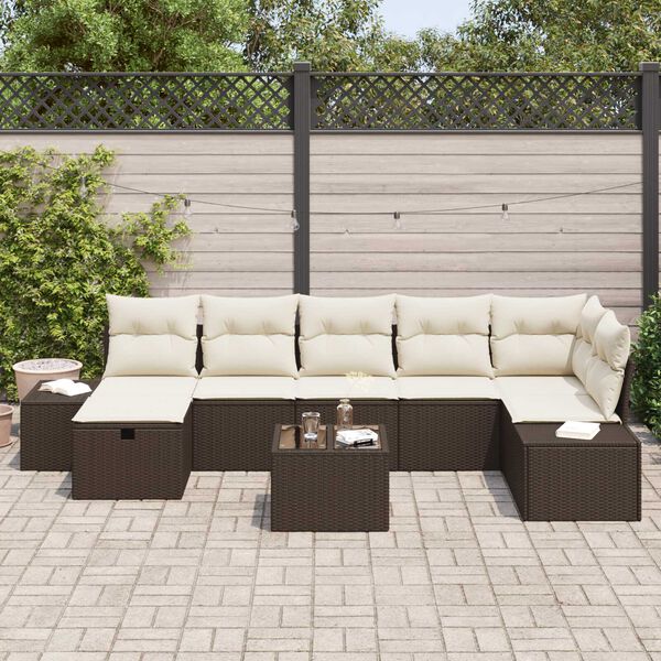 vidaXL Tuin Sofa Set met kussen 8 pcs Bruin poly rattan