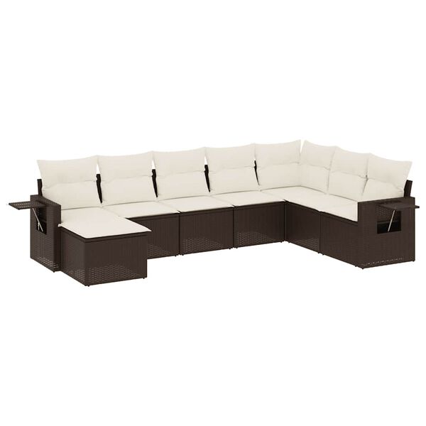 vidaXL 8-delige Loungeset met kussens poly rattan bruin