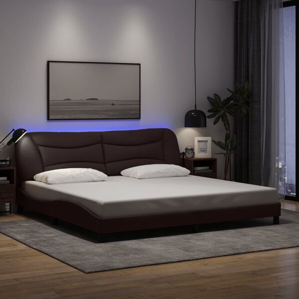 vidaXL Bedframe met LED zonder matras "Hvar" 200x200 cm stof donkerbruin