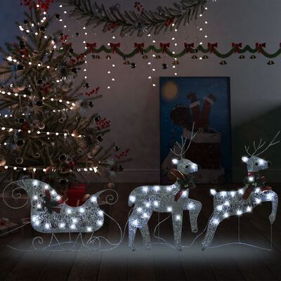 vidaXL Kerstdecoratie rendieren en slee 60 LED's zilverkleurig