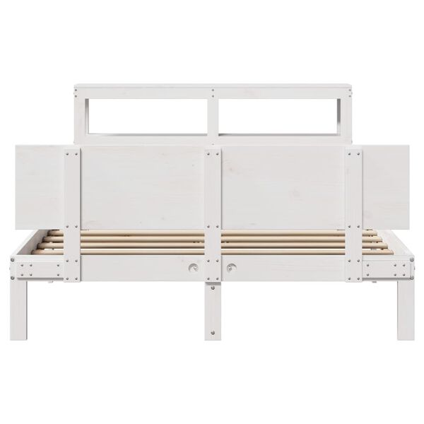 vidaXL Bedframe met hoofdbord massief grenenhout wit 150x200 cm