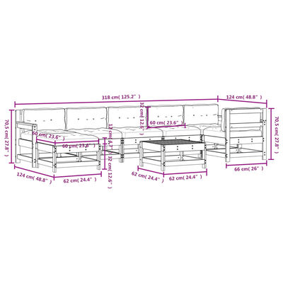 vidaXL 8-delige Loungeset met kussens massief hout grijs
