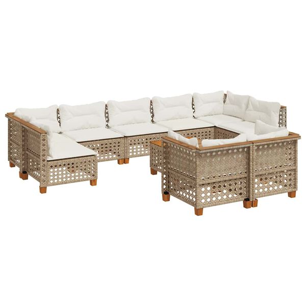 vidaXL 10-delige Loungeset met kussens poly rattan beige
