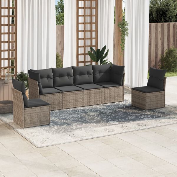 vidaXL 6-delige Loungeset met kussens poly rattan grijs