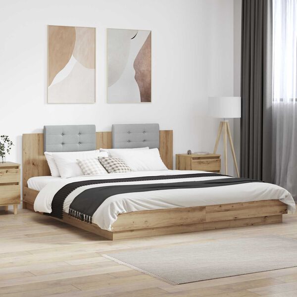 vidaXL Bedframe met Hoofdeinde Artisan Eiken 200 x 200 cm Bewerkt hout