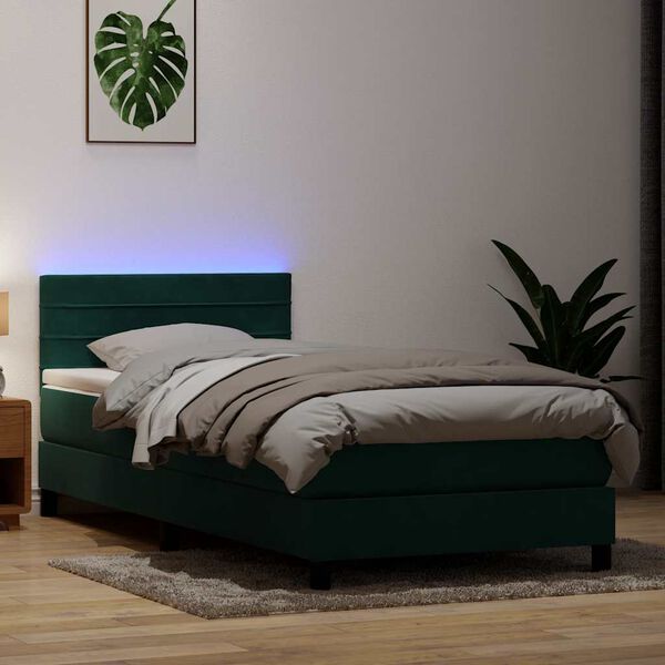 vidaXL Boxspring met matras en LED fluweel donkergroen 90x210 cm