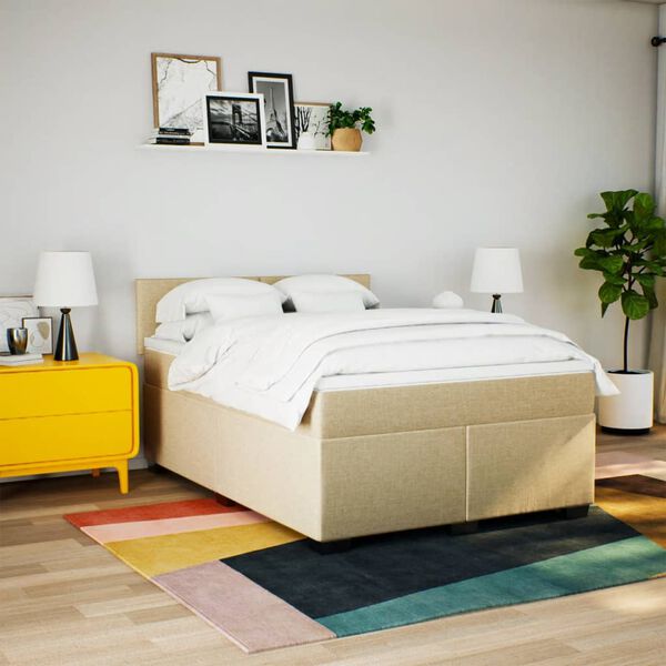 vidaXL Boxspring met matras stof cr&egrave;mekleurig 140x190 cm