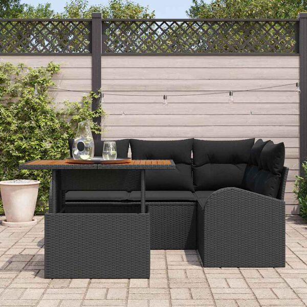 vidaXL Tuin Sofa Set met opslag 5 pcs Zwart Poly riet