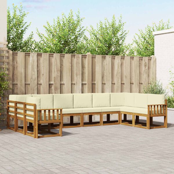 vidaXL Buiten bankenset met kussen 10 pcs Natuurlijk en Cr&egrave;me