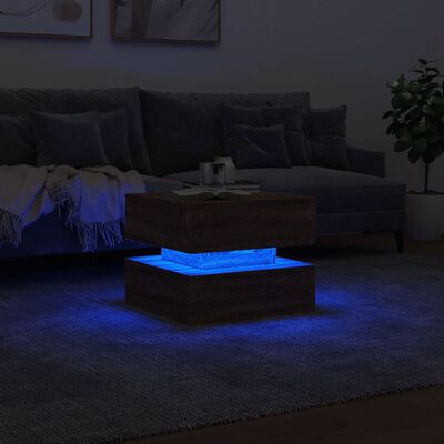 vidaXL Salontafel met LED-verlichting 50x50x40 cm bruin eikenkleur