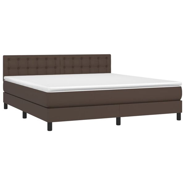 vidaXL Boxspring met matras en LED kunstleer bruin 180x200 cm