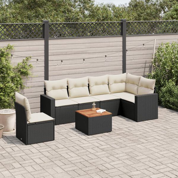 vidaXL 7-delige Loungeset met kussens poly rattan zwart