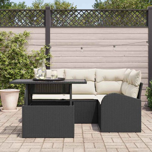 vidaXL Tuin Sofa Set met kussen met opslag 5 pcs Zwart Poly riet