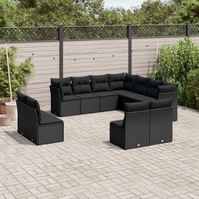 vidaXL 11-delige Loungeset met kussens poly rattan zwart