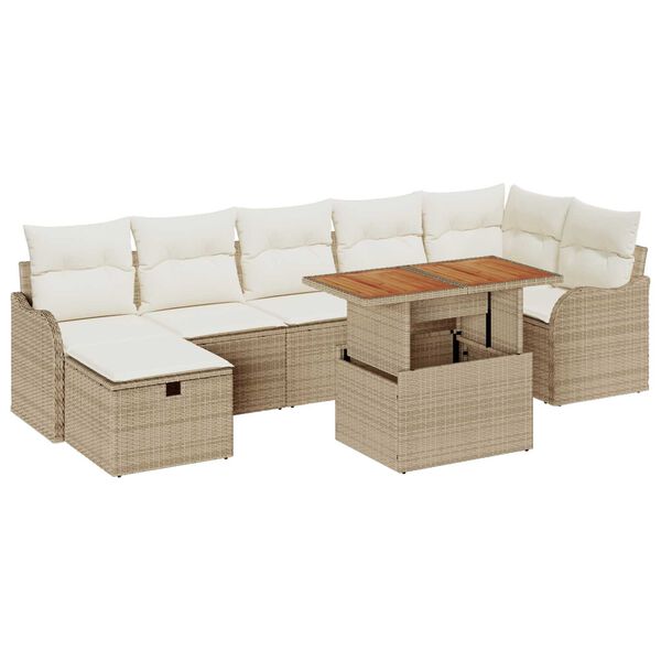 vidaXL Tuin Sofa Set met kussen met opslag 8 pcs Beige Poly riet