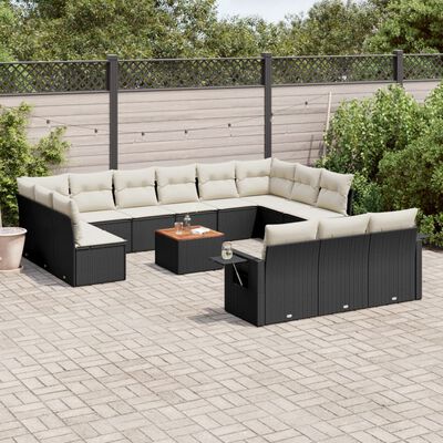 vidaXL 14-delige Loungeset met kussens poly rattan zwart