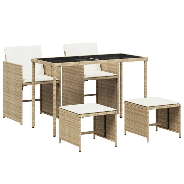 vidaXL 5-delige Tuinset met kussens poly rattan beige