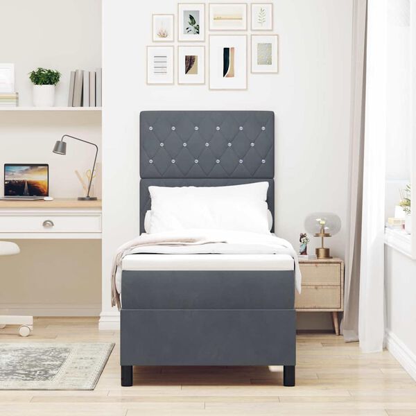 vidaXL LED Box Spring Bed met matras Donkergrijs 80 x 200 cm Stof