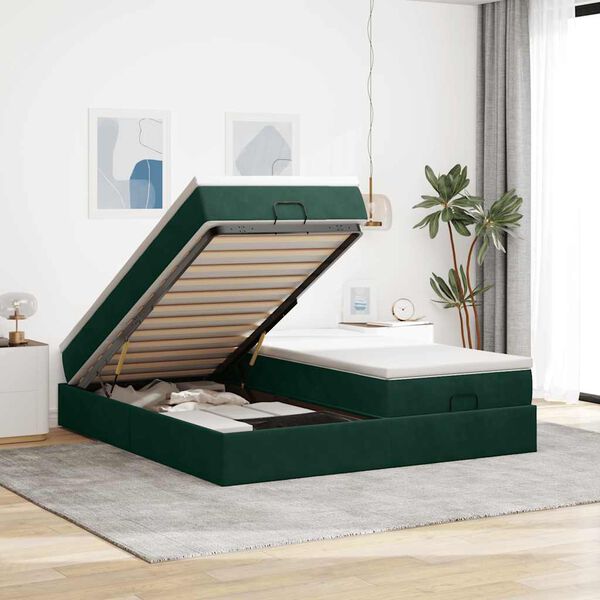 vidaXL Ottoman bed met matrassen 180x200cm fluweel donkergroen