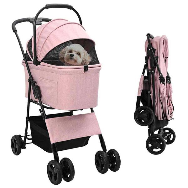 vidaXL Opvouwbare Huisdierenwagen Verstelbaar Roze 81 x 47 x 99 cm