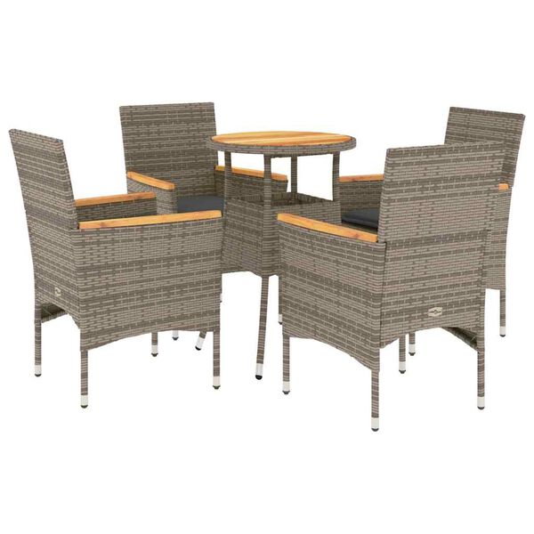 vidaXL 5-delige Loungeset met kussens poly rattan en acaciahout grijs
