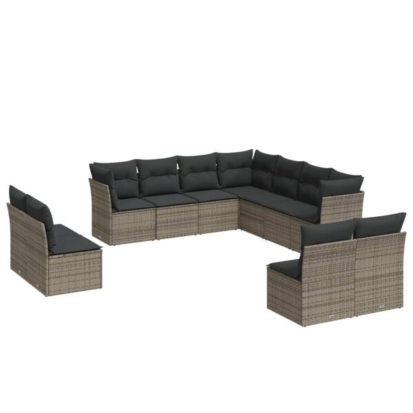 vidaXL 11-delige Loungeset met kussens poly rattan grijs