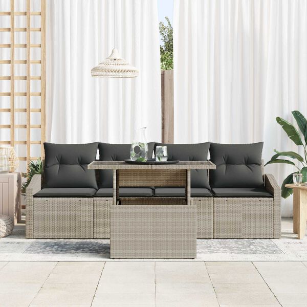 vidaXL Tuin Sofa Set met kussen 5 pcs Lichtgrijs poly rattan