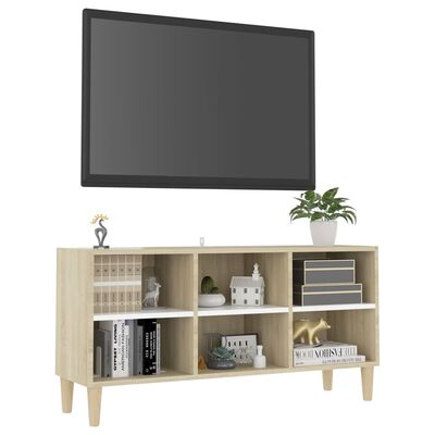 vidaXL Tv-meubel met houten poten 103,5x30x50 cm wit sonoma eikenkleur