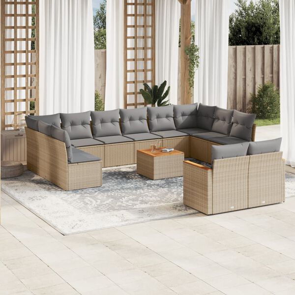 vidaXL 13-delige Loungeset met kussens poly rattan beige