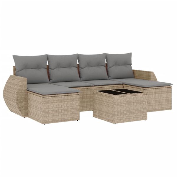 vidaXL 7-delige Loungeset met kussens poly rattan beige