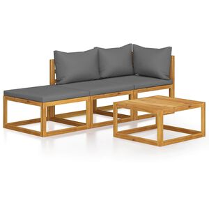 vidaXL 4-delige Loungeset met kussens massief acaciahout