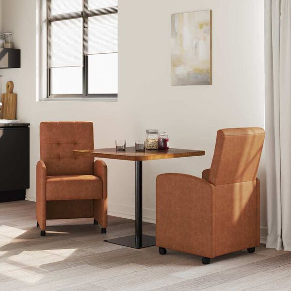 vidaXL Dining Stoelen met Wielen 2 pcs Bruin 58 x 67 x 97 cm Kunstleer